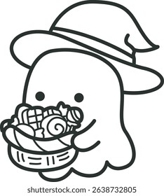 Coloring pages of Illustration of happy halloween icon.
outline of baby ghost bring a lot of candy
