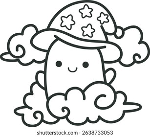 Coloring pages of Illustration of happy halloween icon.
outline of baby ghost in the sky with clouds

