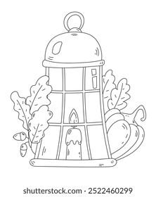 Coloring pages illustration of A Holiday Lantern With A Burning Candle In A Cartoon Style