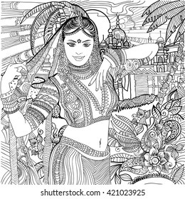 Coloring Pages India Indian Woman Stock Vector (Royalty Free) 421023925 ...