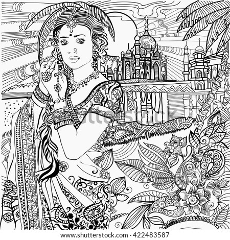 coloring pages india indian woman stock vector royalty