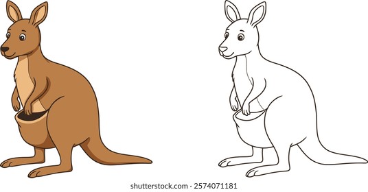 Coloring Pages of Kangaroos on white background for kids.