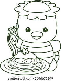 Coloring pages of Kawaii japanese mythology Kappa sticker cute. Outline of Cute kappa mascot ghost japanese. outline of Kappa want to eating spaghetti