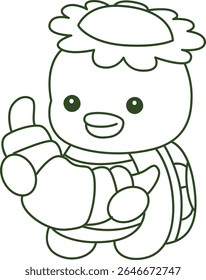 Colorir páginas de Kawaii mitologia japonesa Kappa adesivo bonito. Contorno de Kappa bonito mascote fantasma japonês. contorno de Kappa trazer um pão