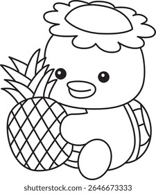 Colorir páginas de Kawaii mitologia japonesa Kappa adesivo bonito. Contorno de Kappa bonito mascote fantasma japonês. contorno de Kappa trazer um abacaxi