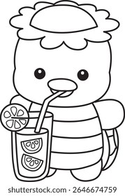 Coloring pages of Kawaii japanese mythology Kappa sticker cute. Outline of Cute kappa mascot ghost japanese. outline of Kappa drinking an orange juice