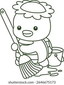 Colorir páginas de Kawaii mitologia japonesa Kappa adesivo bonito. Contorno de Kappa bonito mascote fantasma japonês. contorno de Kappa limpando o chão com água e esfregão