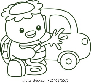 Colorir páginas de Kawaii mitologia japonesa Kappa adesivo bonito. Contorno de Kappa bonito mascote fantasma japonês. contorno de Kappa lavar um carro