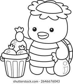 Colorir páginas de Kawaii mitologia japonesa Kappa adesivo bonito. Contorno de Kappa bonito mascote fantasma japonês. contorno de Kappa jogar o lixo em seu lugar