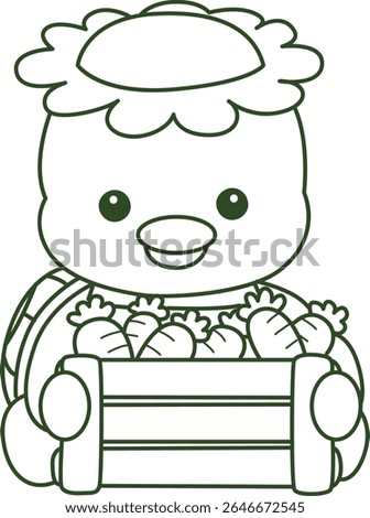Coloring pages of Kawaii japanese mythology Kappa sticker cute. Outline of Cute kappa mascot ghost japanese. outline of Kappa bring a lot of carrots