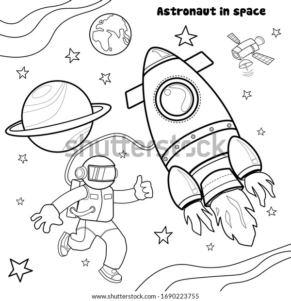 Coloring Pages Kids Astronaut Space Black Stock Vector Royalty Free 1690223755