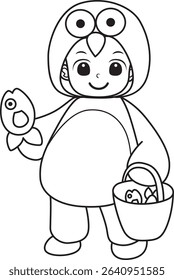 Coloring pages of kids costume in halloween party. outline of kids with penguin costume