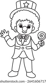 Coloring pages of kids costume in halloween party. outline of kids wearing clown costume