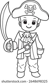 Colorir páginas de fantasia infantil na festa de Halloween. Contorno de piratas traje e espada