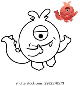 Coloring Pages for kids Education Cute monster cartoon vector icon illustration. monster holiday icon concept isolated 