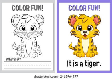 Coloring pages for kids, featuring a tiger