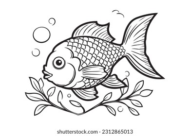 Coloring Pages for Kids, Fish Vector Coloring Pages