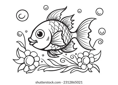 Coloring Pages for Kids, Fish Vector Coloring Pages