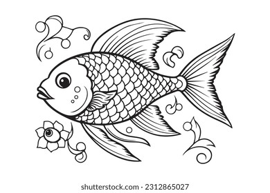 Coloring Pages for Kids, Fish Vector Coloring Pages