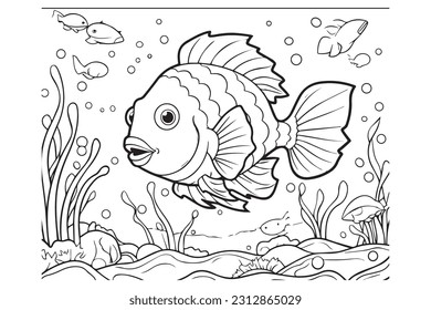Páginas de color para niños, páginas de color de vectores de peces