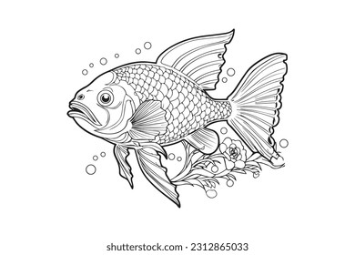 Páginas de color para niños, páginas de color de vectores de peces