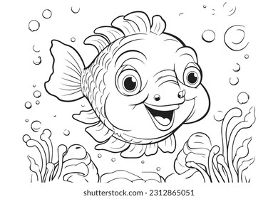 Coloring Pages for Kids, Fish Vector Coloring Pages