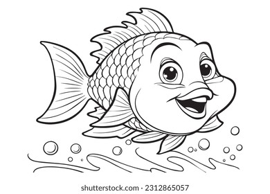 Páginas de color para niños, páginas de color de vectores de peces