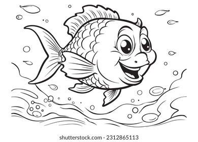 Coloring Pages for Kids, Fish Vector Coloring Pages