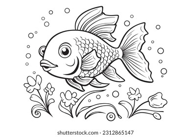 Coloring Pages for Kids, Fish Vector Coloring Pages