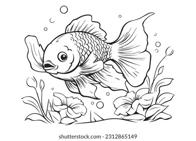 Páginas de color para niños, páginas de color de vectores de peces