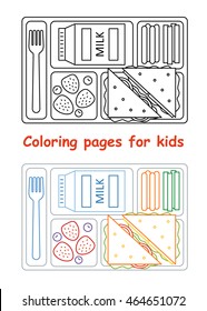 Coloring pages for kids. Lunch tray. Line style. Vector illustration. 

