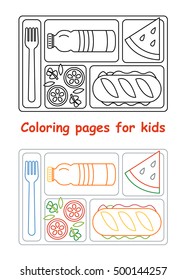 Coloring pages for kids. Lunch tray. Line style. Vector illustration. 