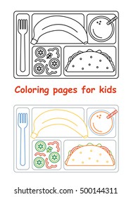 Coloring pages for kids. Lunch tray. Line style. Vector illustration. 