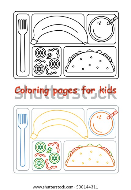 Coloring Pages Kids Lunch Tray Line Stock Vector (Royalty Free) 500144311