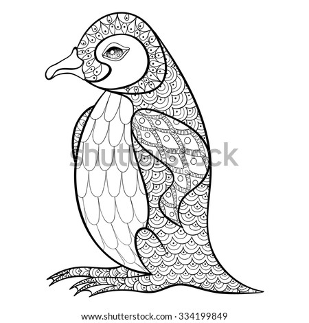 Coloring Pages With King Penguin Zentangle Illustration For Adult Anti Stress Books Or Tattoos