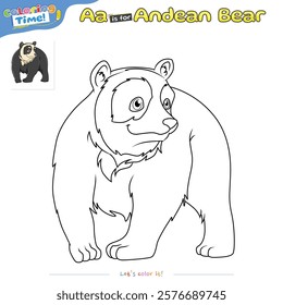 Coloring pages and learning the alphabet with Andean Bear cartoons. Coloring page for kids. Educational game for children. fun activities for children to play and learn.