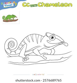 Coloring pages and learning the alphabet with Chameleon cartoons. Coloring page for kids. Educational game for children. fun activities for children to play and learn.