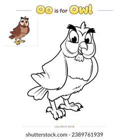 Coloring pages and learning the alphabet with cute cartoons. Owl coloring page. Educational game for children. fun activities for children to play and learn.