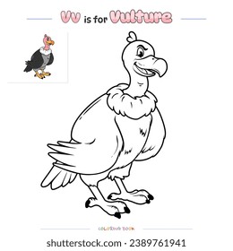 Coloring pages and learning the alphabet with cute cartoons. Vulture coloring page. Educational game for children. fun activities for children to play and learn.