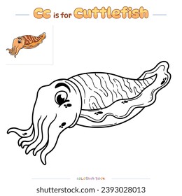 Coloring pages and learning the alphabet with cute cartoons. Cuttlefish Squid coloring page. Educational game for children. fun activities for children to play and learn.