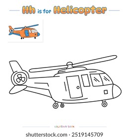 Malvorlagen und das Alphabet lernen mit niedlichen Cartoons. Malvorlage Hubschrauber. Pädagogisches Spiel für Kinder. Spaß Aktivitäten für Kinder zu spielen und zu lernen.