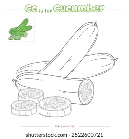 Coloring pages and learning the alphabet with cute cartoons. Coloring page cucumber. Educational game for children. fun activities for kids to play and learn.