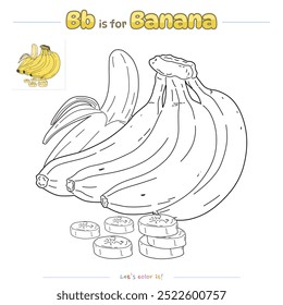 Coloring pages and learning the alphabet with cute cartoons. Coloring page banana fruit. Educational game for children. fun activities for kids to play and learn.