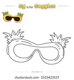 Coloring pages and learning the alphabet with cute cartoons. Coloring page Goggles. Educational game for children. fun activities for kids to play and learn.