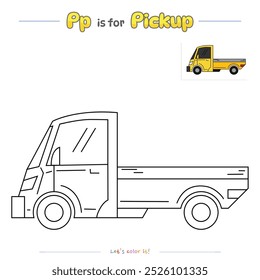 Colorir páginas e aprender o alfabeto com desenhos animados bonitos. Colorir a página Carro de Retirada. Jogo educacional para crianças. atividades divertidas para crianças brincarem e aprenderem.