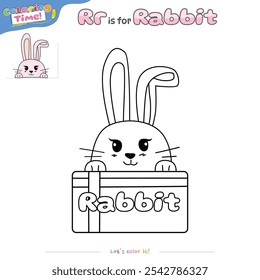 Coloring pages and learning the alphabet with cute rabbit in box. Educational game for children. fun activities for children to play and learn.