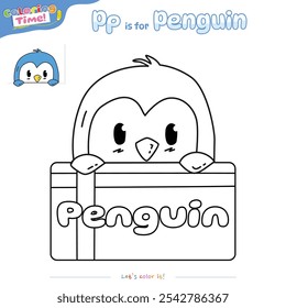 Coloring pages and learning the alphabet cute penguin in box. Educational game for children. fun activities for children to play and learn.