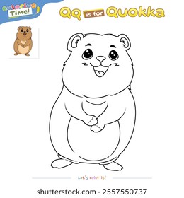 Coloring pages and learning the alphabet with cute Animals. Cartoon Quokka coloring page. Educational game for children. fun activities for children to play and learn.