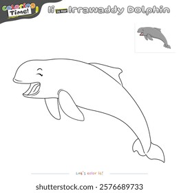 Coloring pages and learning the alphabet with Irrawaddy Dolphin cartoons. Coloring page for kids. Educational game for children. fun activities for children to play and learn.