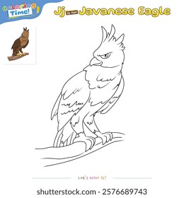 Coloring pages and learning the alphabet with Javanese Eagle cartoons. Coloring page for kids. Educational game for children. fun activities for children to play and learn.